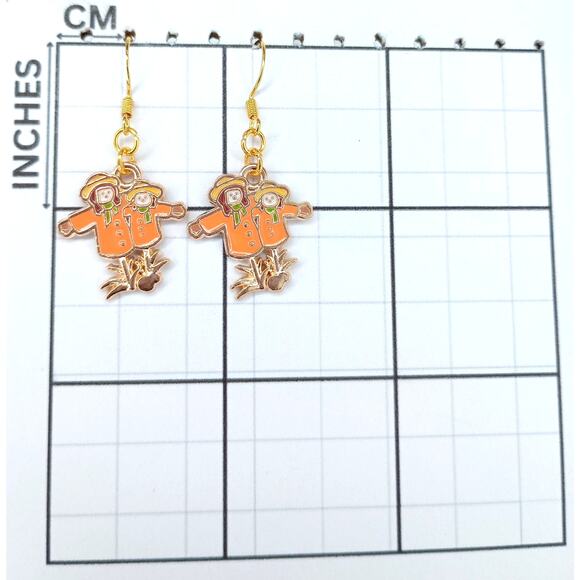 Fall Scarecrow Earrings | Thanksgiving Harvest Dangle Jewelry - Picture 4 of 4